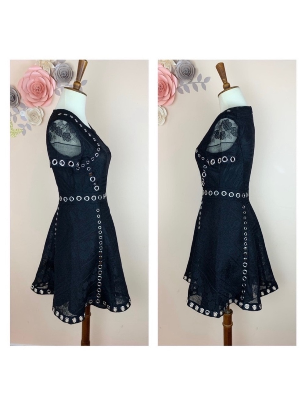 New! MAJE Ranch Floral Lace Embroidered Woven Mini Dress in Black EU 36 - Picture 8 of 10